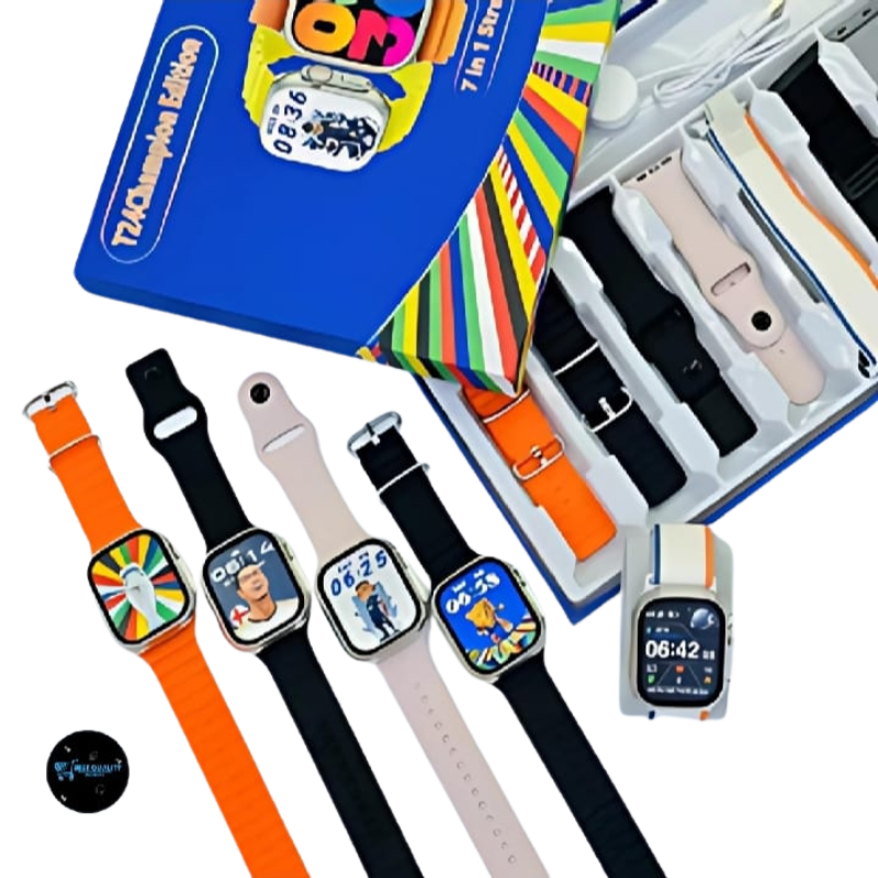 🏆 Smartwatch T24 Champion Edition + 7 Pulseras – Reloj Inteligente con Llamadas Bluetooth