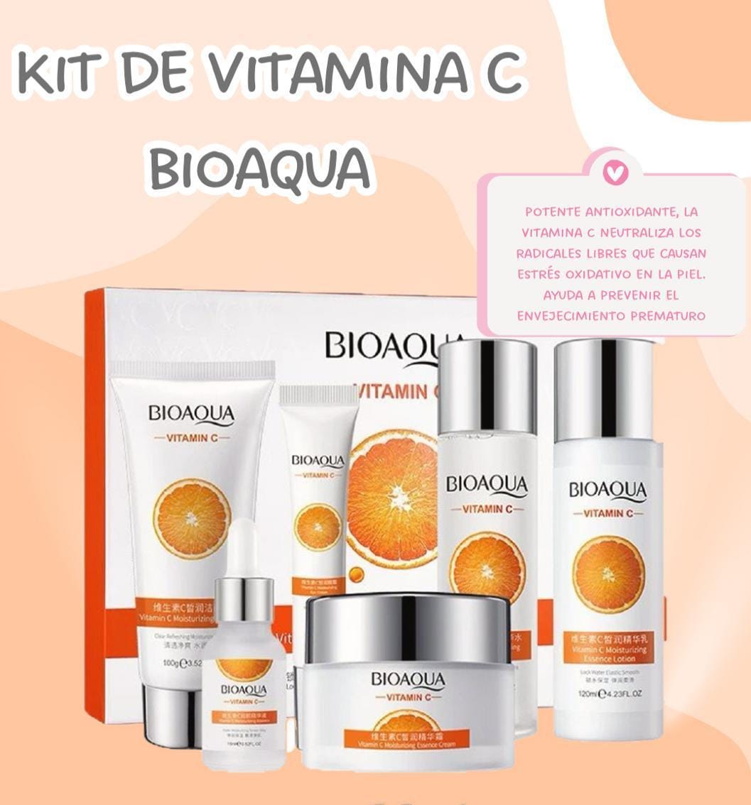 Kit Vitamina C Bioaqua ®️🍊- Aclarante Reafirmante - Caja De Lujo x6 Productos - Cuidado Facial - SkinCare