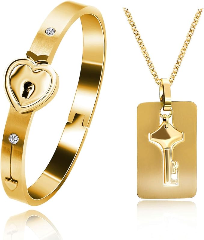 Pulsera Candado🔒 + Collar Amor Candado Llave🗝️ + CAJAREGAL🎁