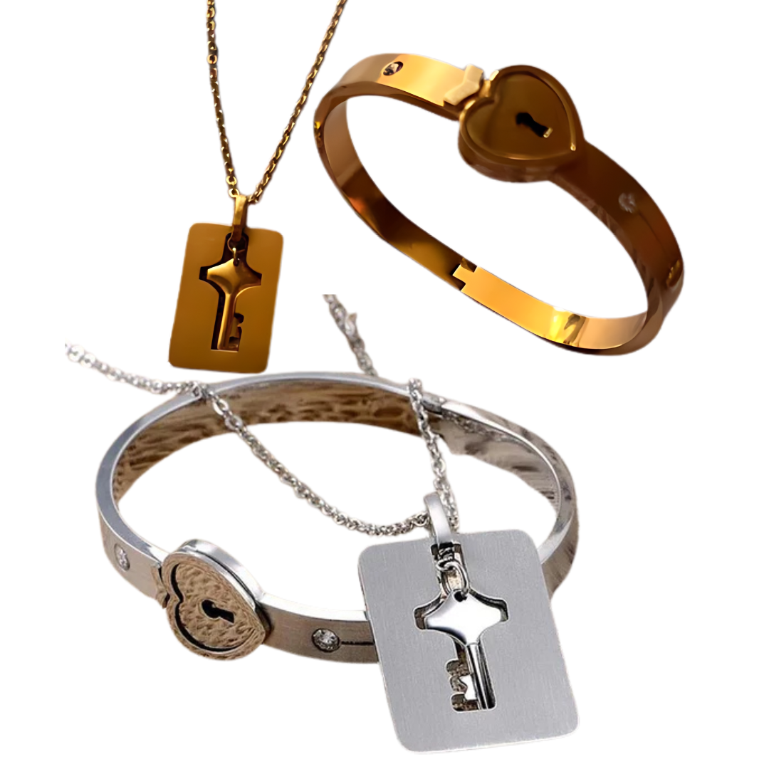 Pulsera Candado🔒 + Collar Amor Candado Llave🗝️ + CAJAREGAL🎁