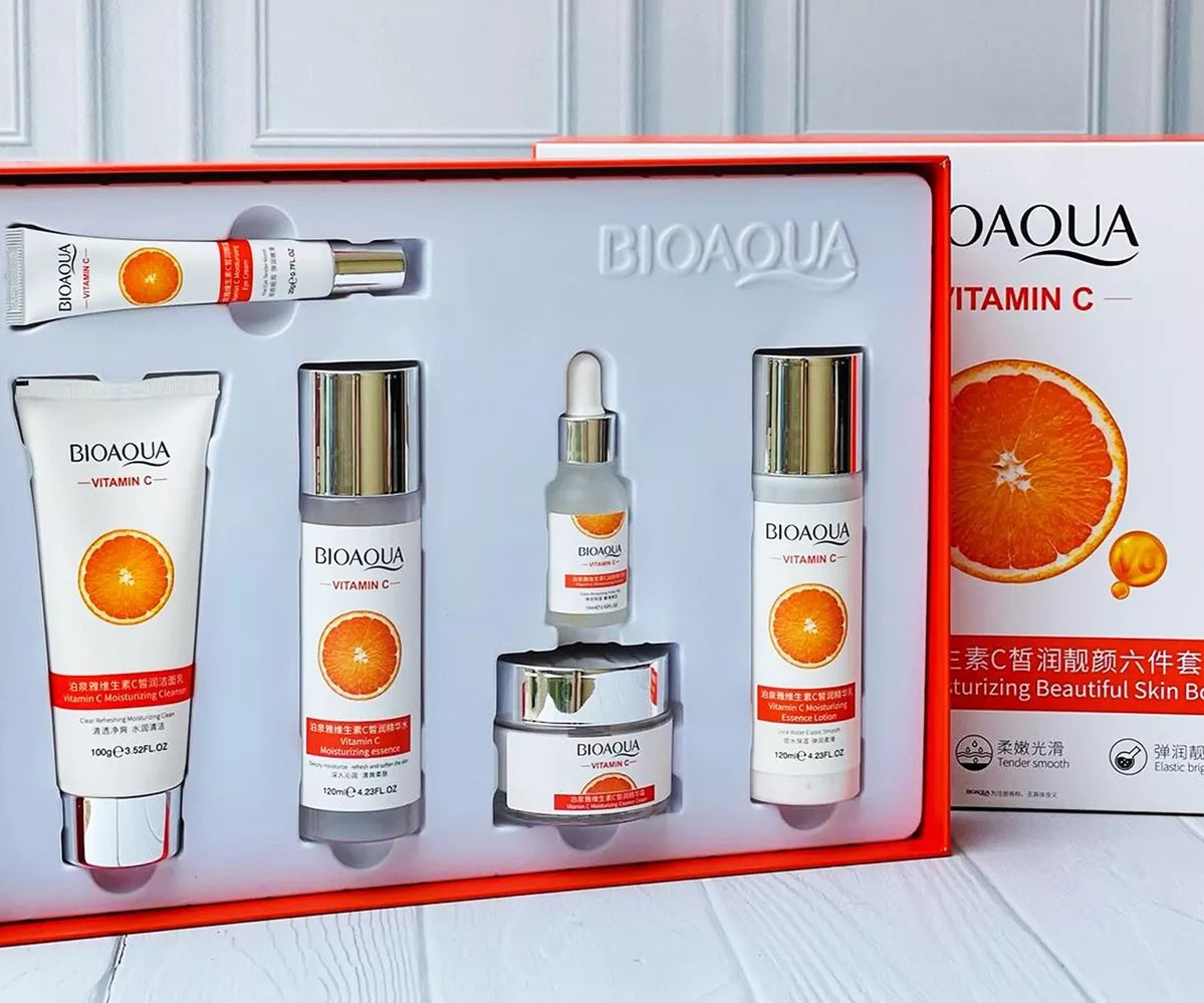 Kit Vitamina C Bioaqua ®️🍊- Aclarante Reafirmante - Caja De Lujo x6 Productos - Cuidado Facial - SkinCare