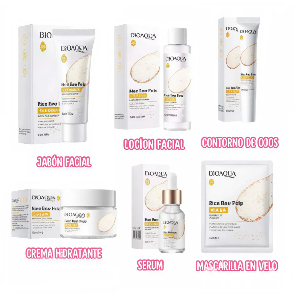 Kit De Arroz Bioaqua Antioxidante Rejuvenece Hidratante 🍚– Caja De Lujo x6 Productos – Cuidado Facial – SkinCare