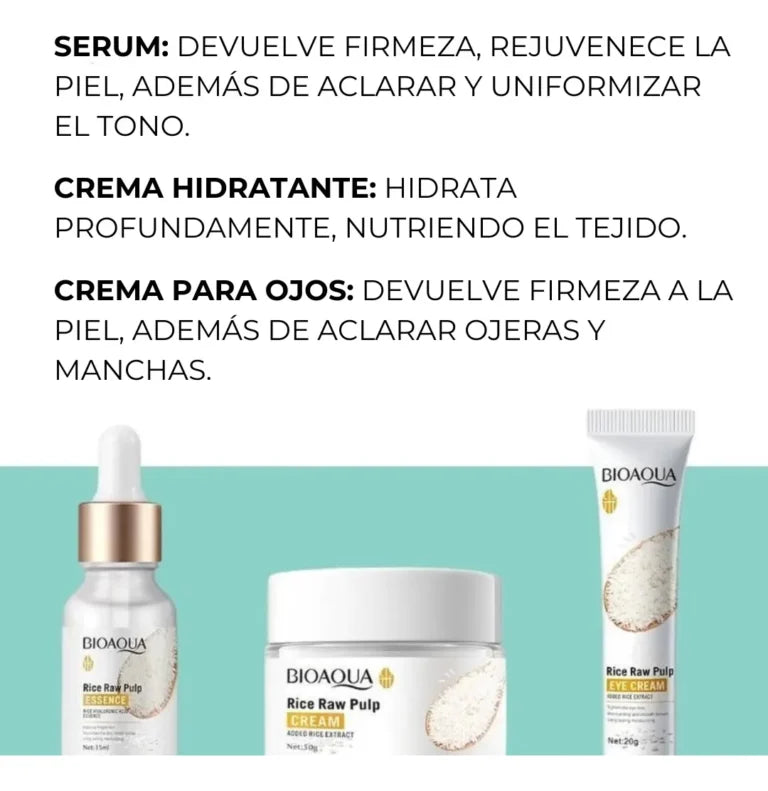 Kit De Arroz Bioaqua Antioxidante Rejuvenece Hidratante 🍚– Caja De Lujo x6 Productos – Cuidado Facial – SkinCare