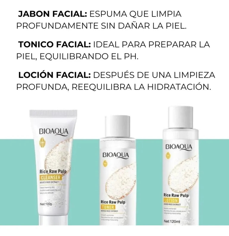 Kit De Arroz Bioaqua Antioxidante Rejuvenece Hidratante 🍚– Caja De Lujo x6 Productos – Cuidado Facial – SkinCare