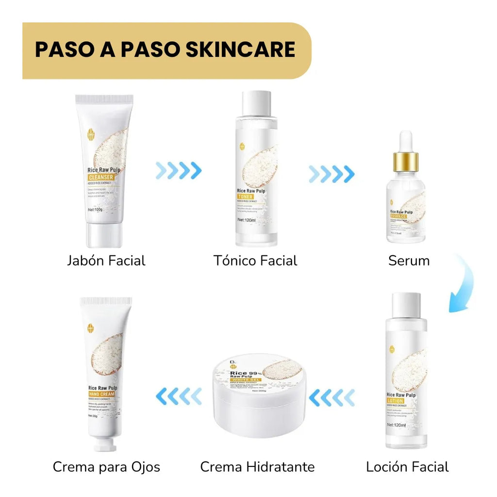 Kit De Arroz Bioaqua Antioxidante Rejuvenece Hidratante 🍚– Caja De Lujo x6 Productos – Cuidado Facial – SkinCare