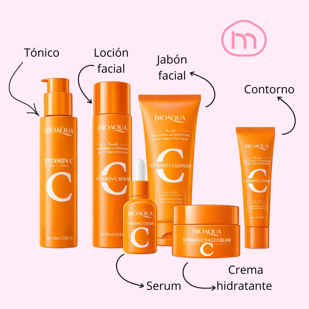 New Kit Vitamina C Bioaqua ®️🍊- Aclarante Reafirmante - Caja De Lujo x6 Productos - Cuidado Facial - SkinCare