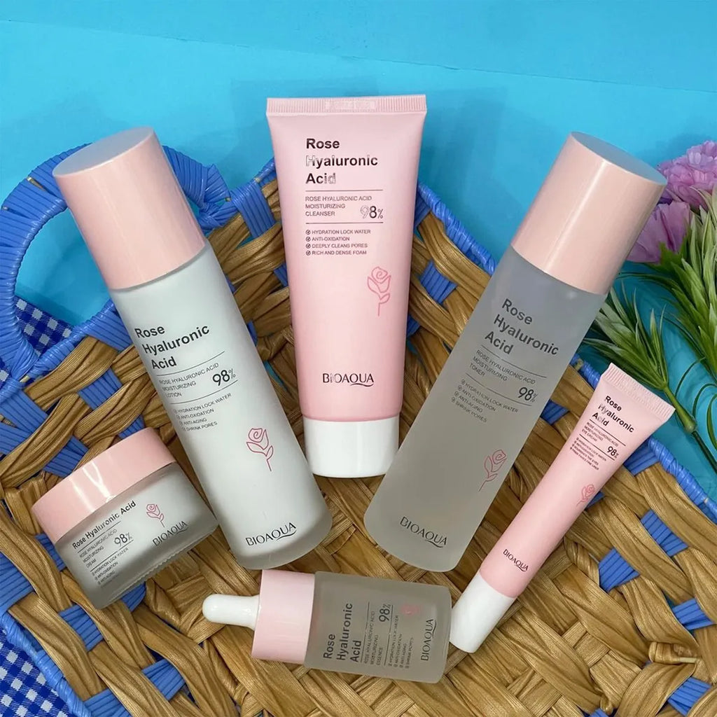 Kit Rosas Y Ácido Bioaqua🌸- Rejuvenece Hidratante - Caja De Lujo x6 Productos – Cuidado Facial – SkinCare