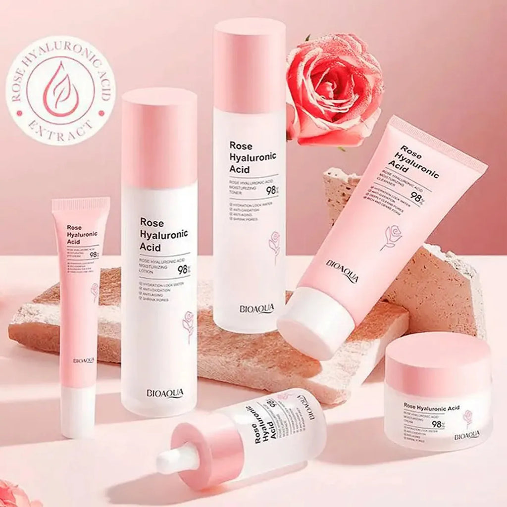 Kit Rosas Y Ácido Bioaqua🌸- Rejuvenece Hidratante - Caja De Lujo x6 Productos – Cuidado Facial – SkinCare