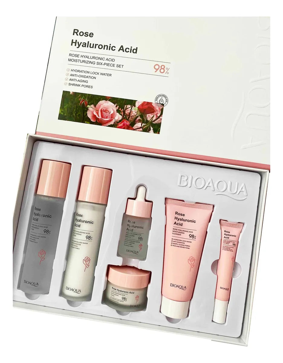 Kit Rosas Y Ácido Bioaqua🌸- Rejuvenece Hidratante - Caja De Lujo x6 Productos – Cuidado Facial – SkinCare