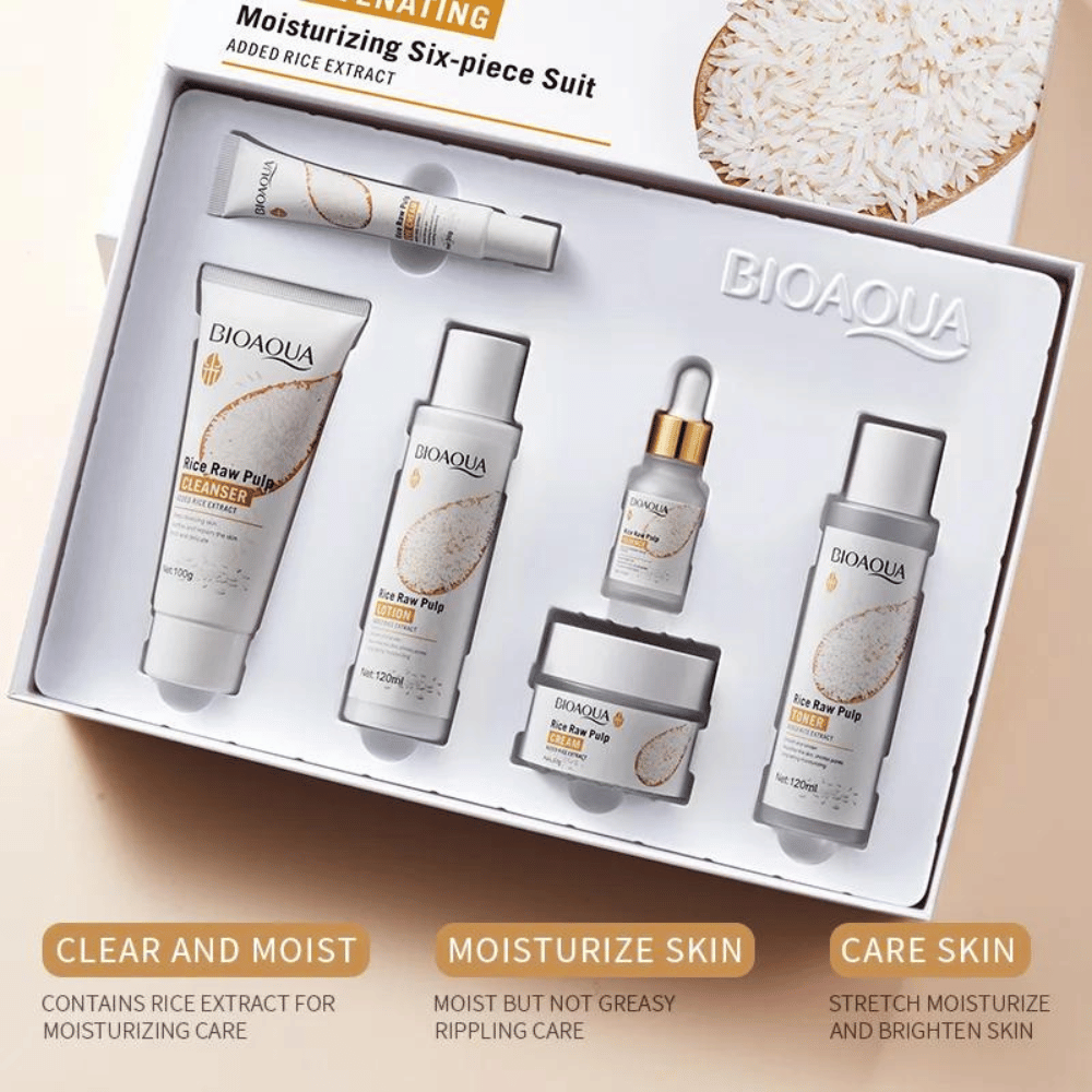 Kit De Arroz Bioaqua Antioxidante Rejuvenece Hidratante 🍚– Caja De Lujo x6 Productos – Cuidado Facial – SkinCare