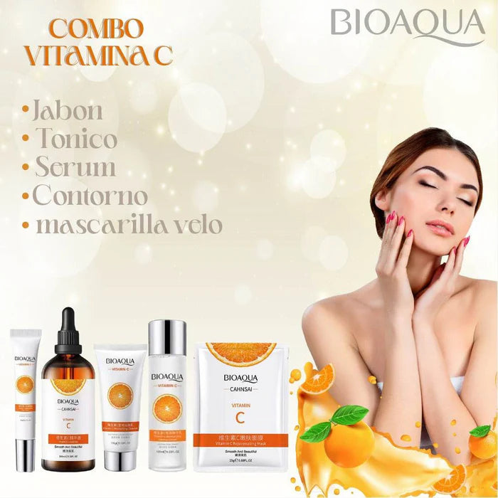 Kit Vitamina C Bioaqua ®️🍊- Aclarante Reafirmante - Caja De Lujo x6 Productos - Cuidado Facial - SkinCare