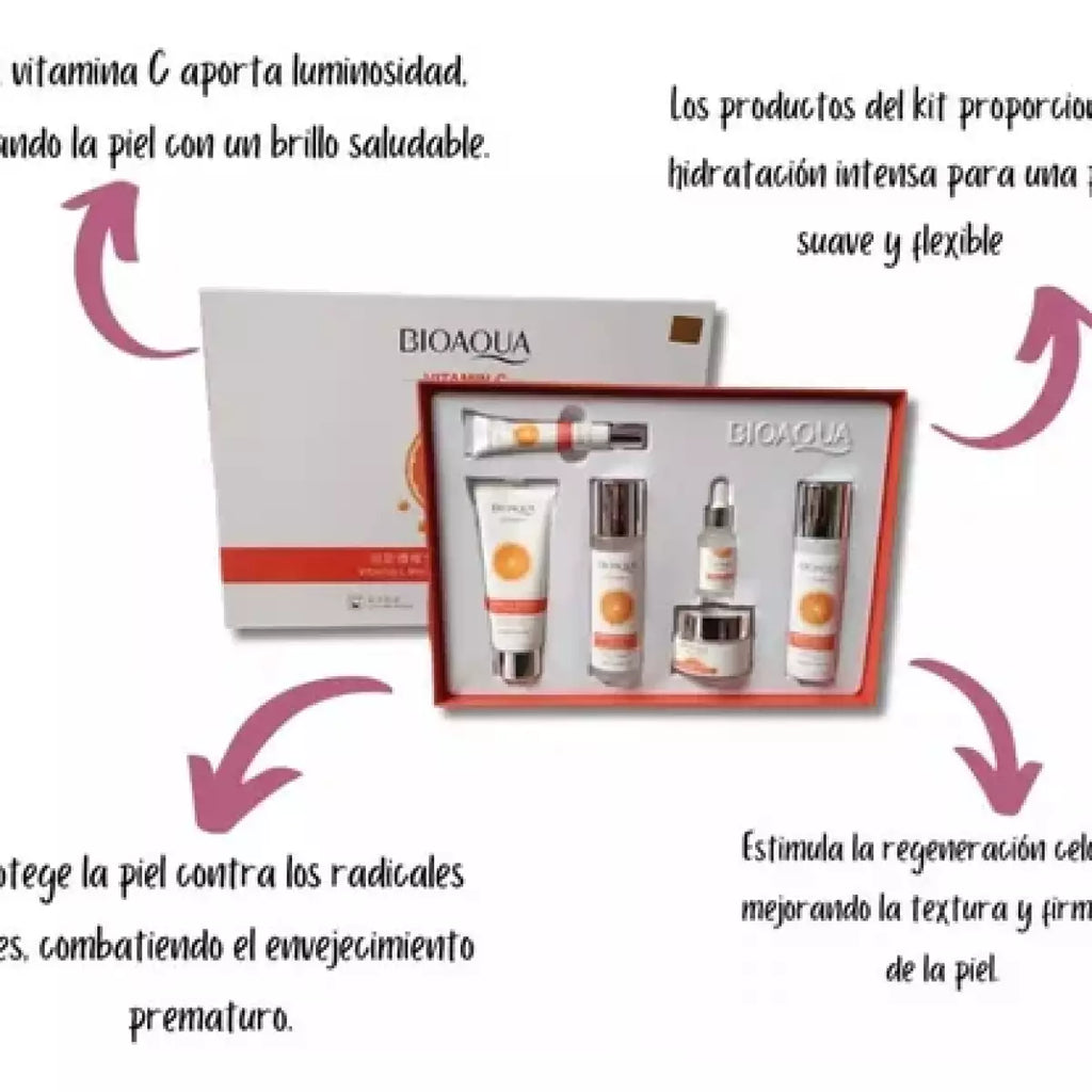 Kit Vitamina C Bioaqua ®️🍊- Aclarante Reafirmante - Caja De Lujo x6 Productos - Cuidado Facial - SkinCare