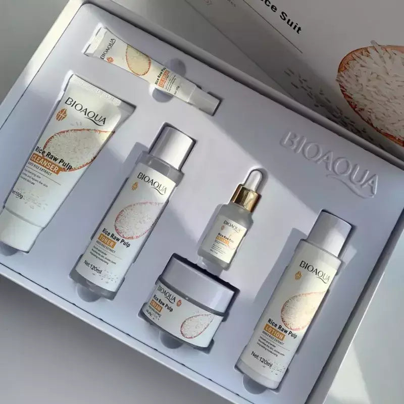 Kit De Arroz Bioaqua Antioxidante Rejuvenece Hidratante 🍚– Caja De Lujo x6 Productos – Cuidado Facial – SkinCare
